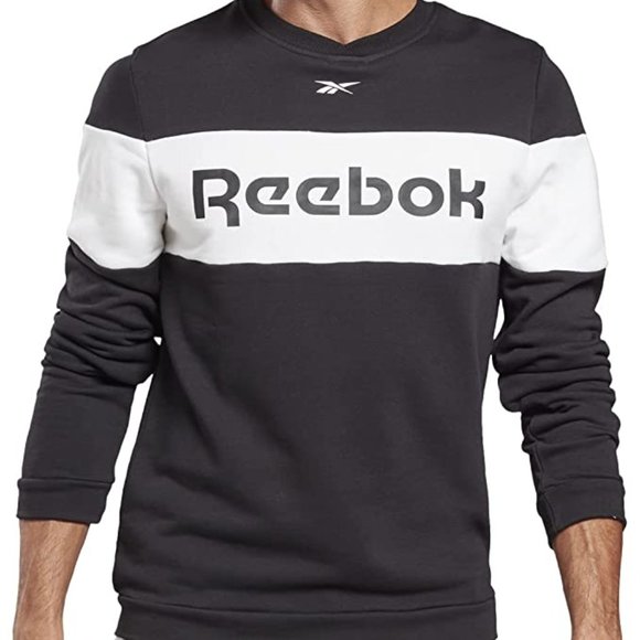 🆕Reebok Men's Training Essentials Graphic Sweatshirt, MD-Black/White Colorblock - Picture 1 of 6